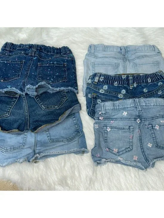 Girls 4T Denim Shorts LOT of 6 Stretch Adjustable Waist Shorts Assorted Brands - Picture 2 of 3